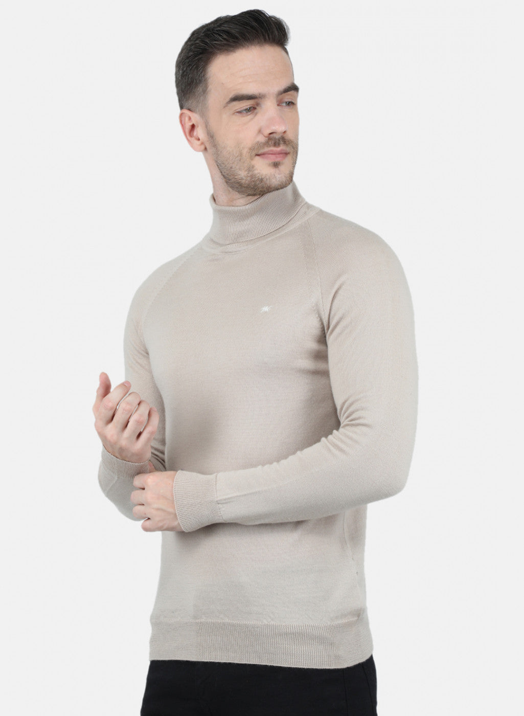 Men Beige Solid Pullover