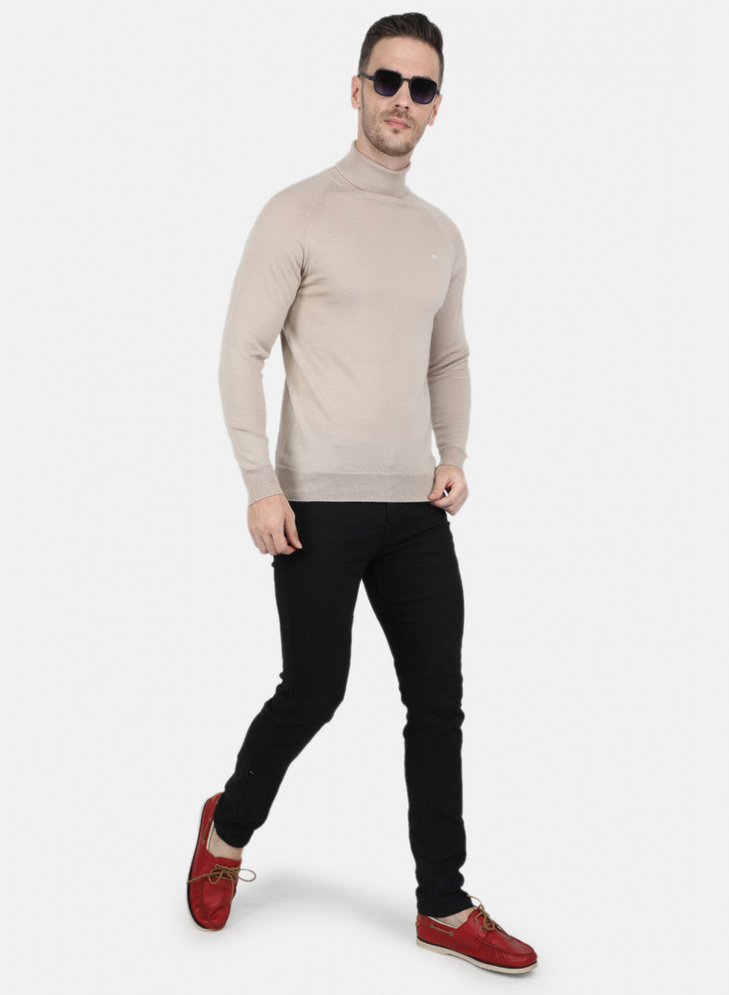 Men Beige Solid Pullover