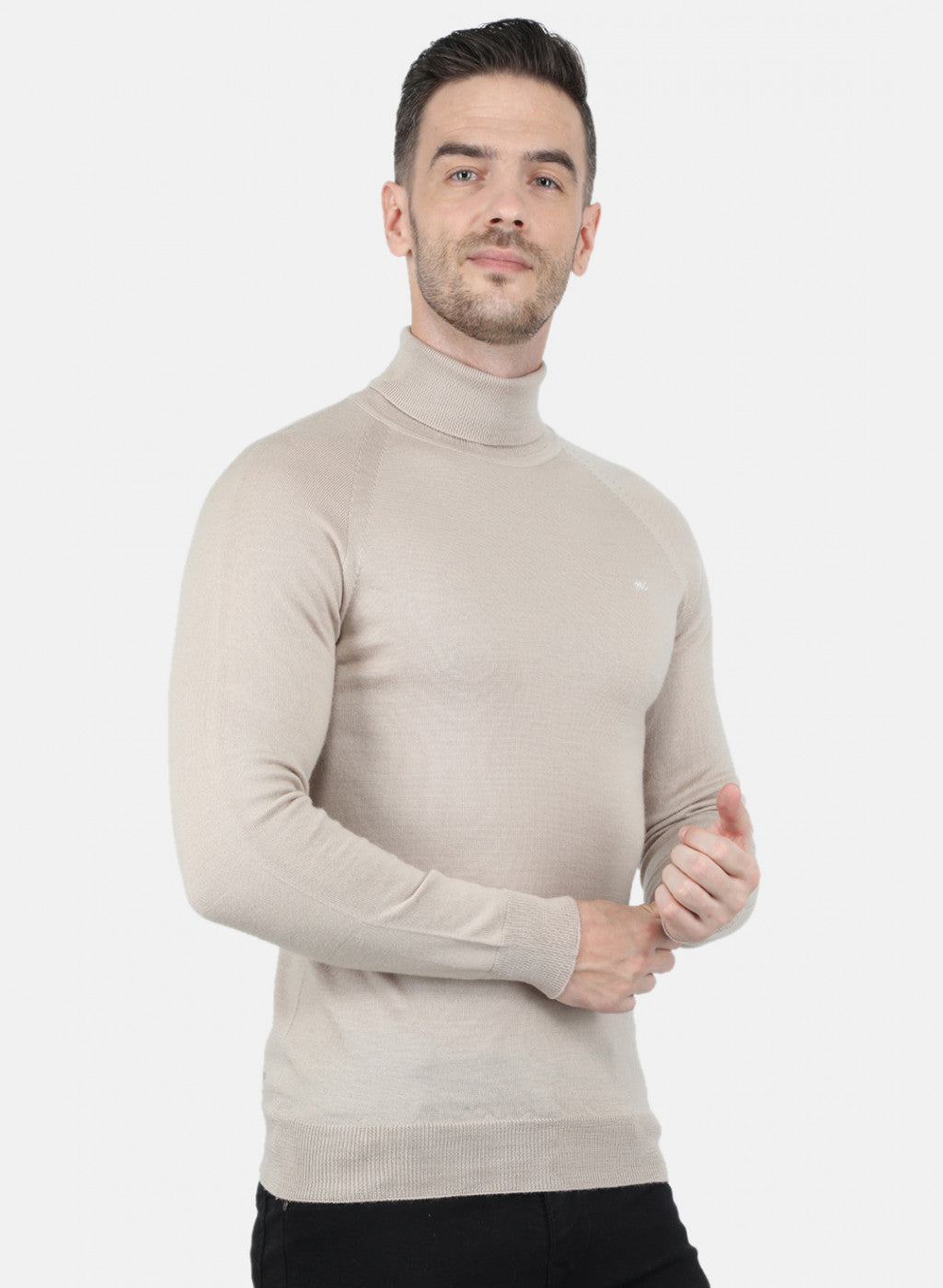 Men Beige Solid Pullover