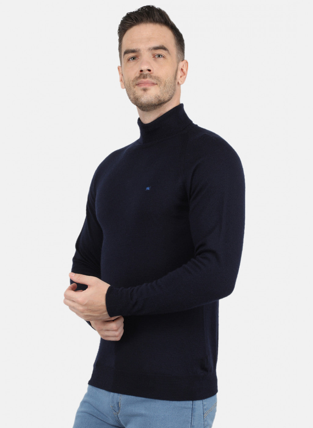 Men NAvy Blue Solid Pullover