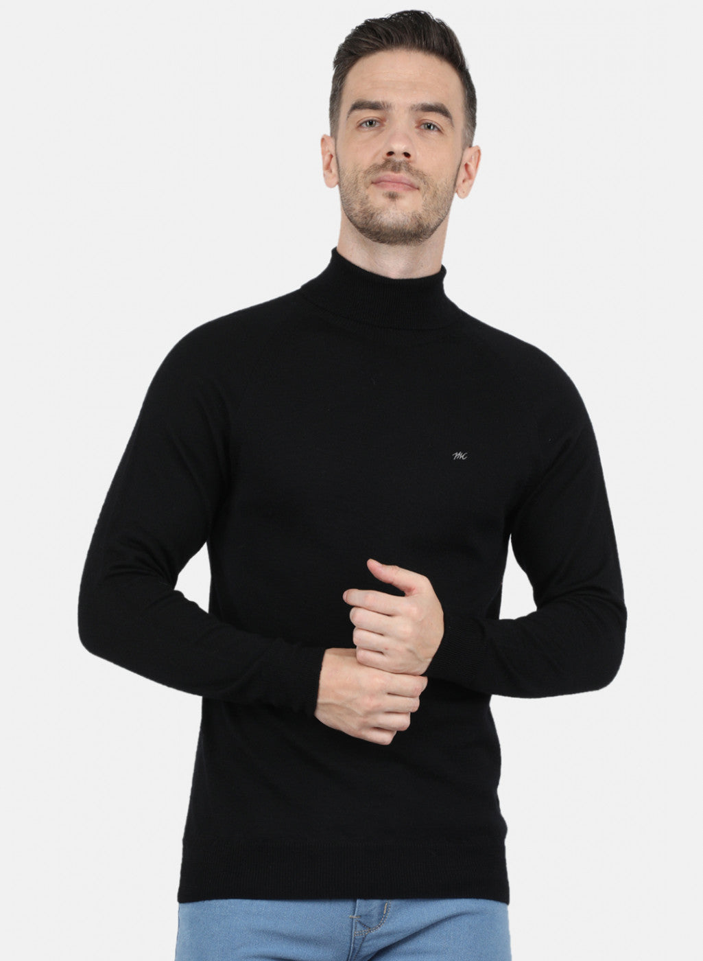 Men Black Solid Pullover