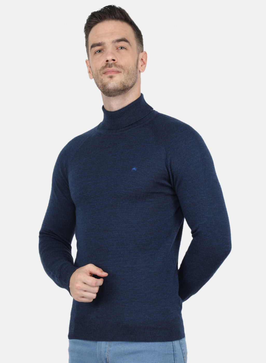 Men NAvy Blue Solid Pullover