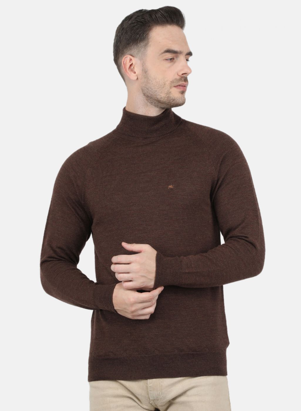 Men Brown Solid Pullover