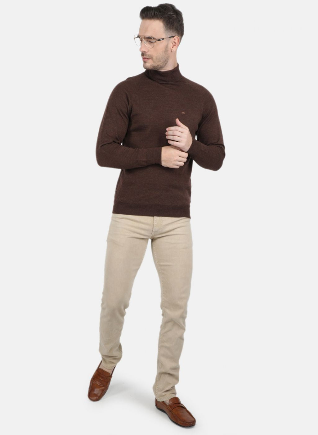 Men Brown Solid Pullover