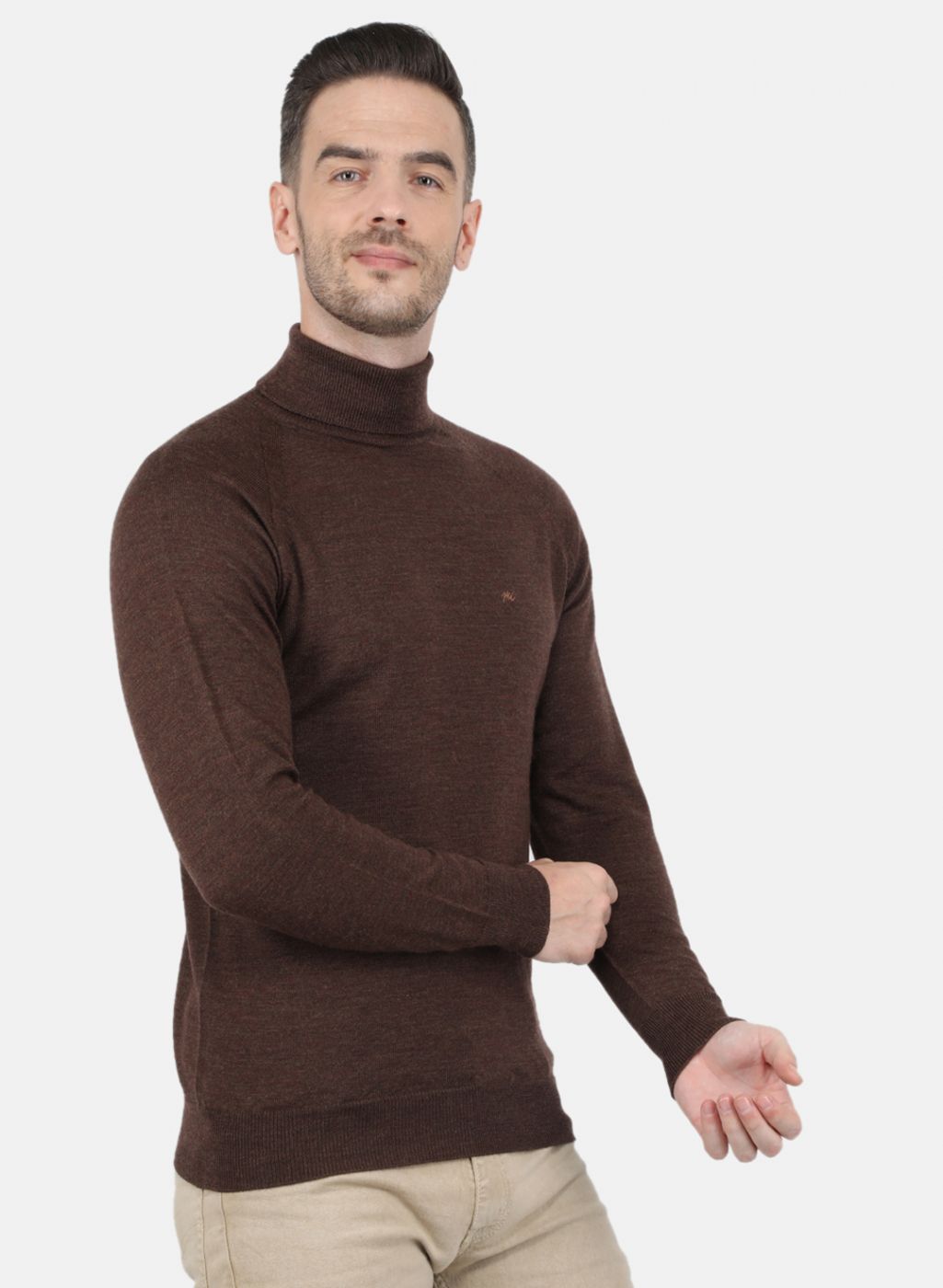 Men Brown Solid Pullover