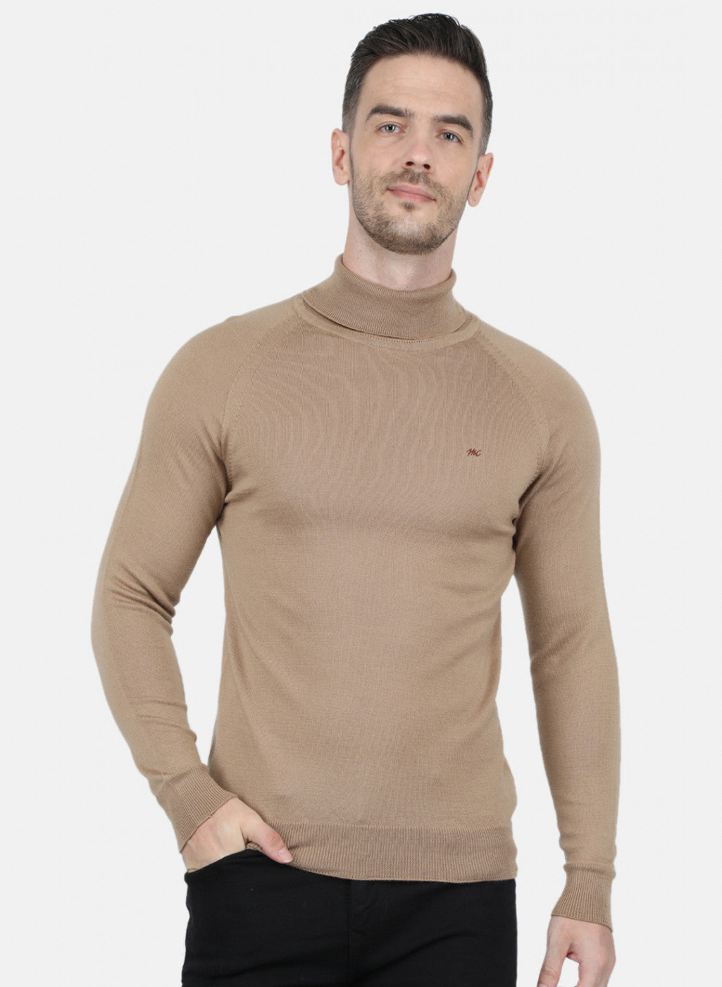 Men Beige Solid Pullover