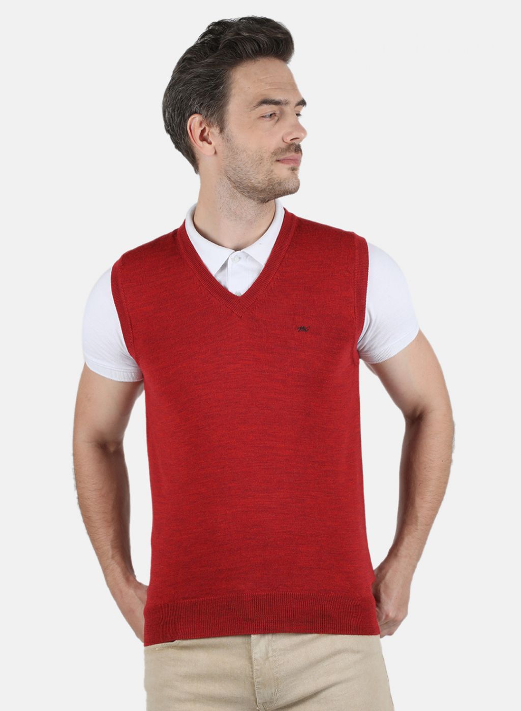 Men Red Solid Sweater
