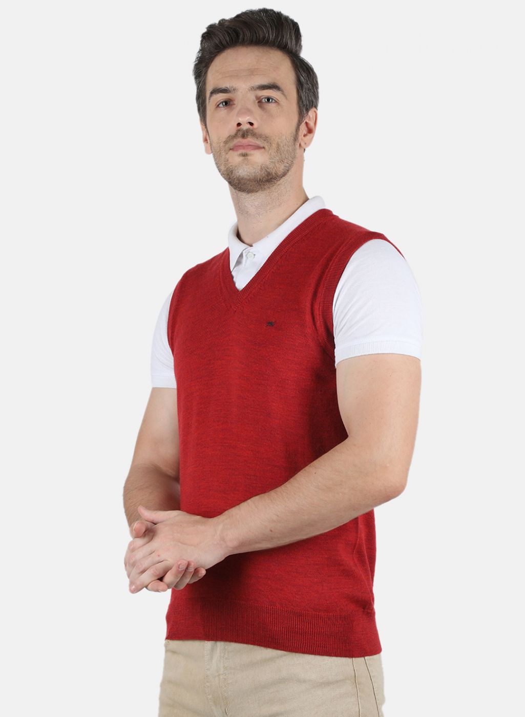 Men Red Solid Sweater