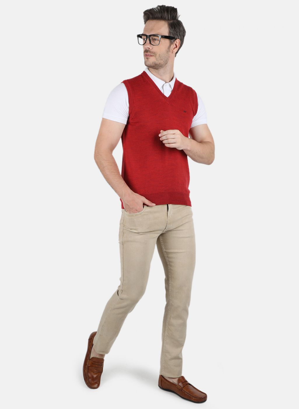 Men Red Solid Sweater