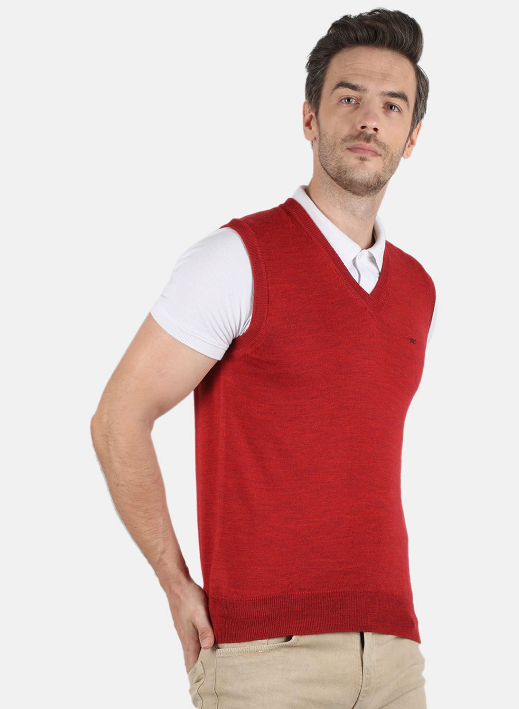 Men Red Solid Sweater