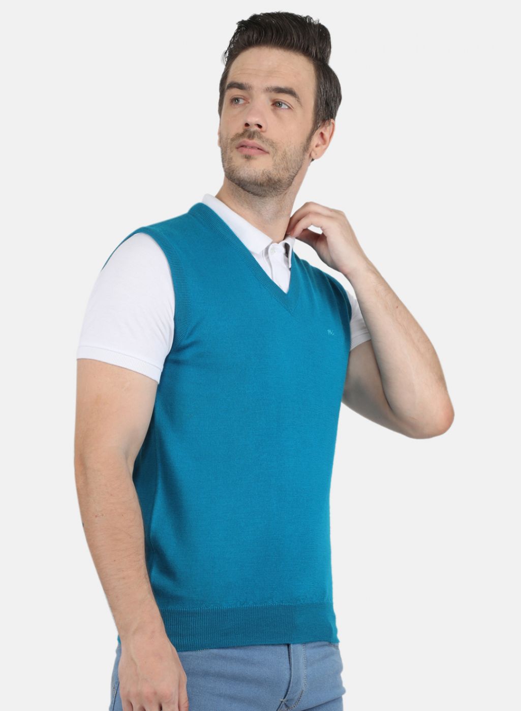 Men Blue Solid Sweater