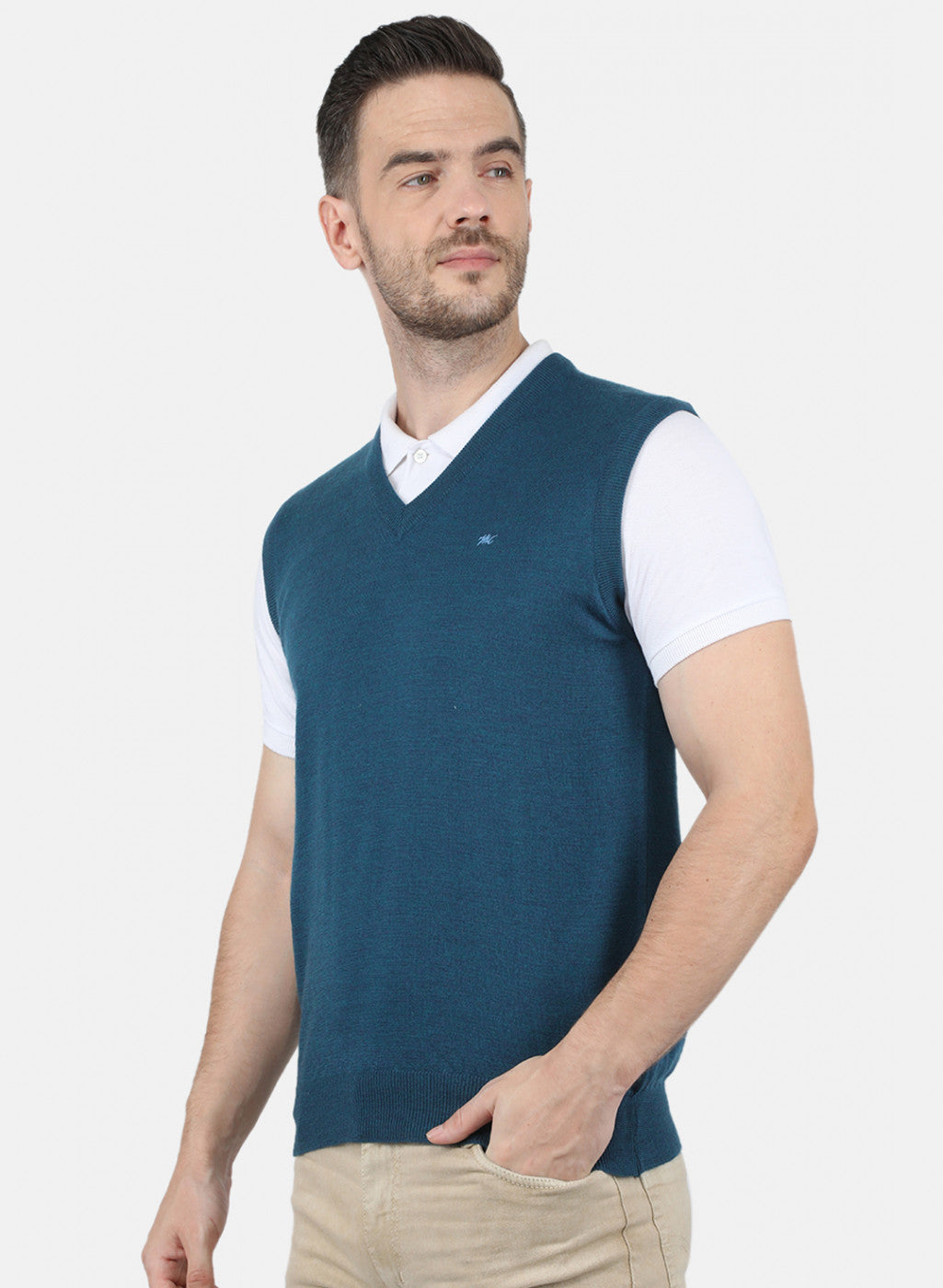 Men Blue Solid Sweater