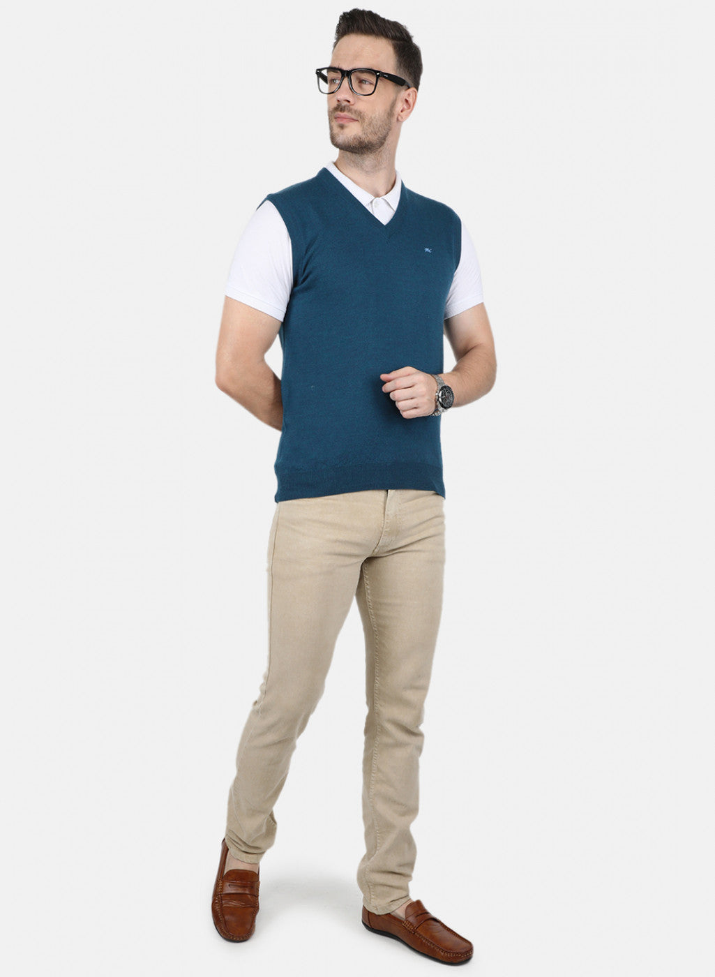 Men Blue Solid Sweater