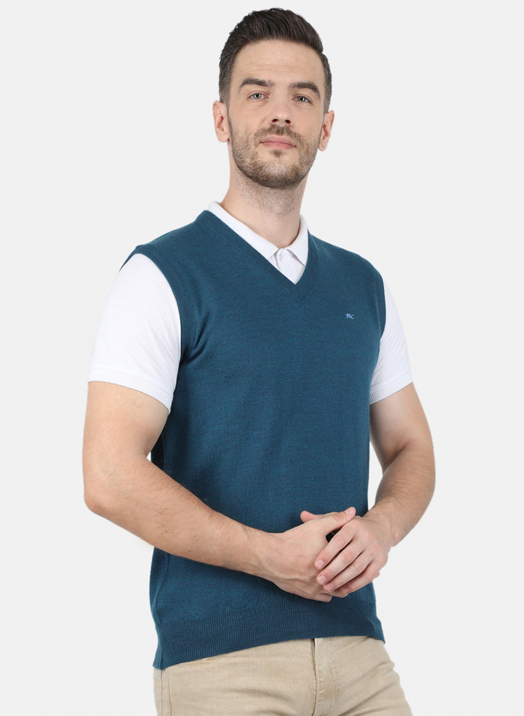 Men Blue Solid Sweater