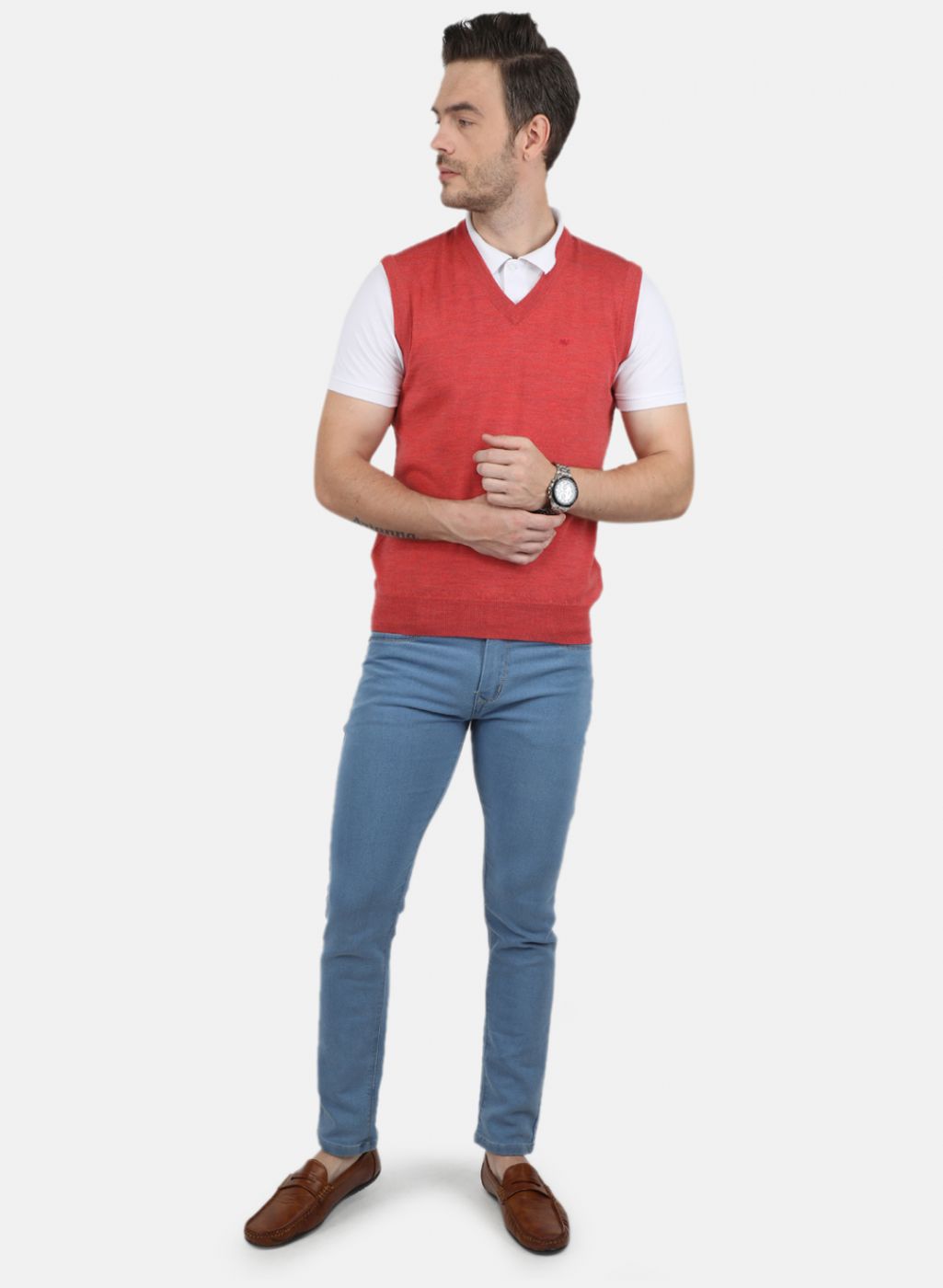 Men Red Solid Sweater