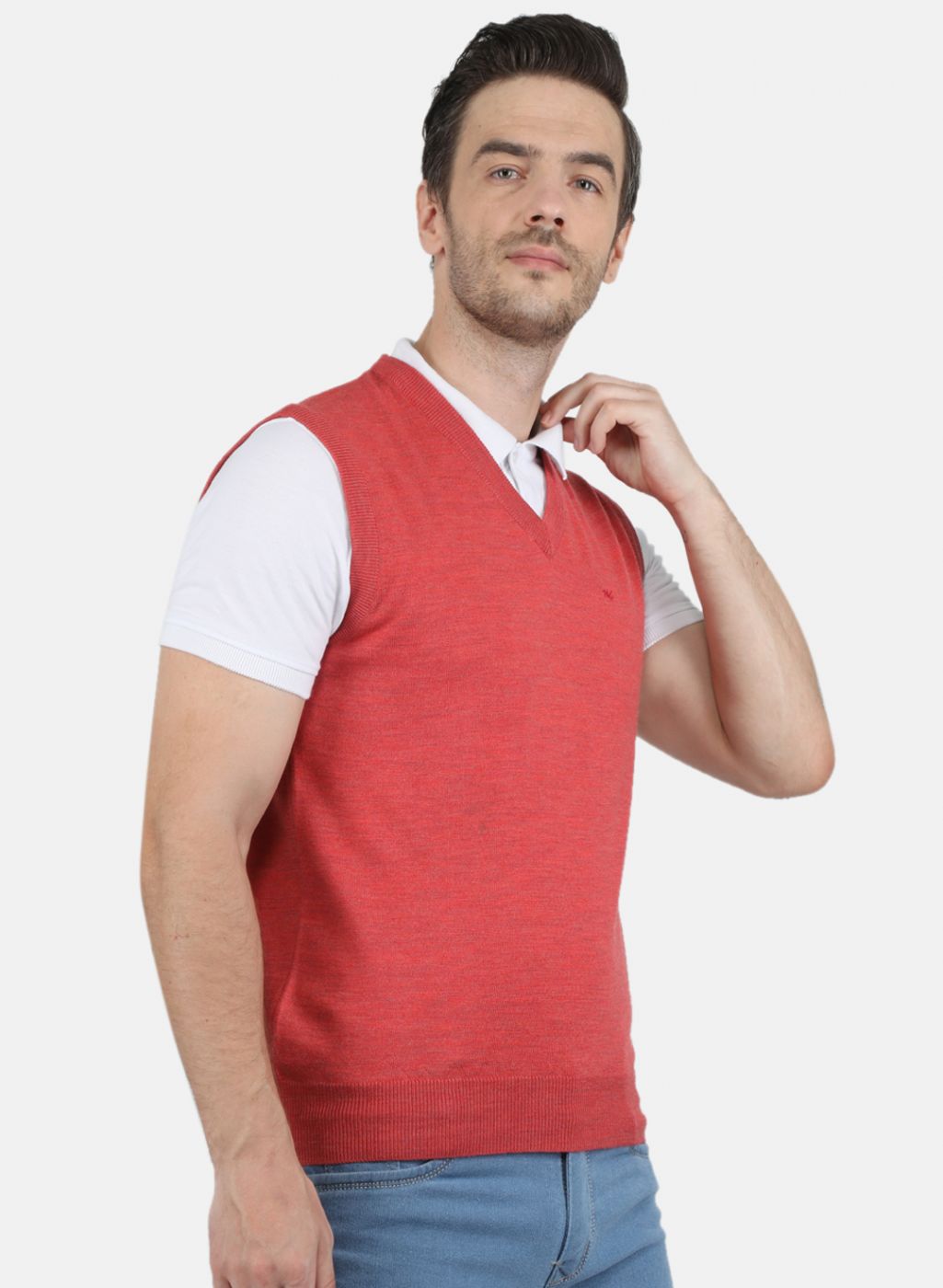Men Red Solid Sweater