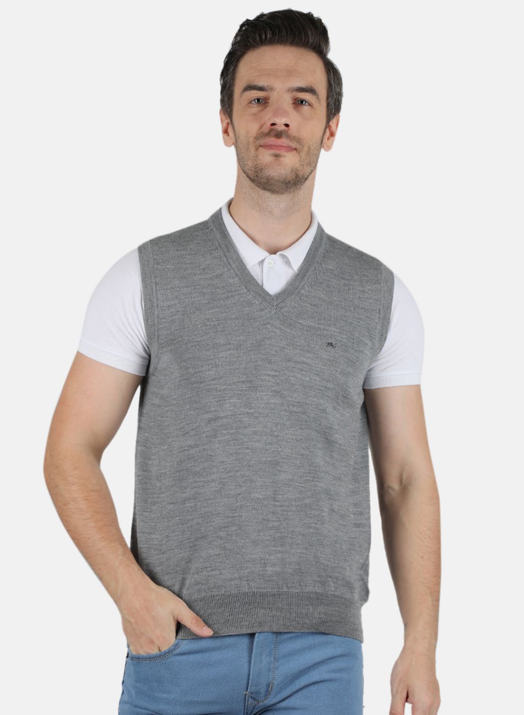 Men Grey Solid Sweater