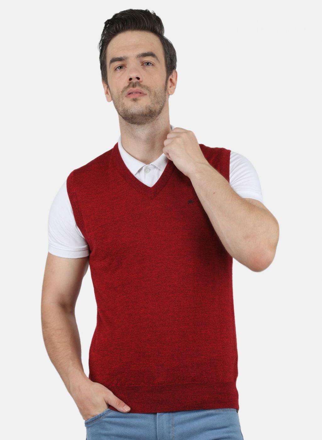 Men Red Solid Sweater