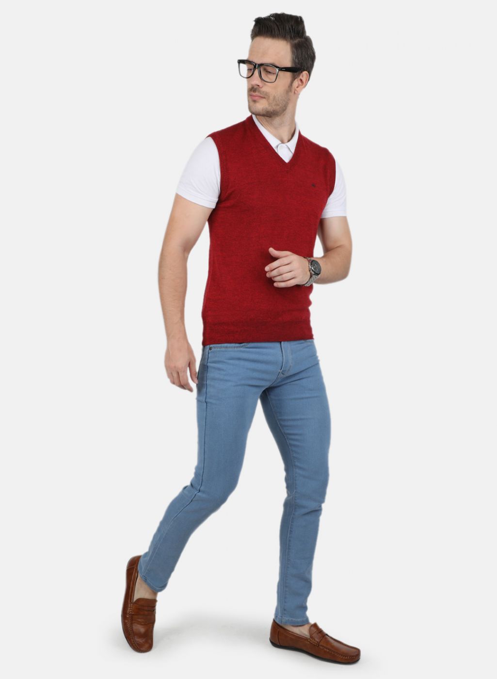 Men Red Solid Sweater