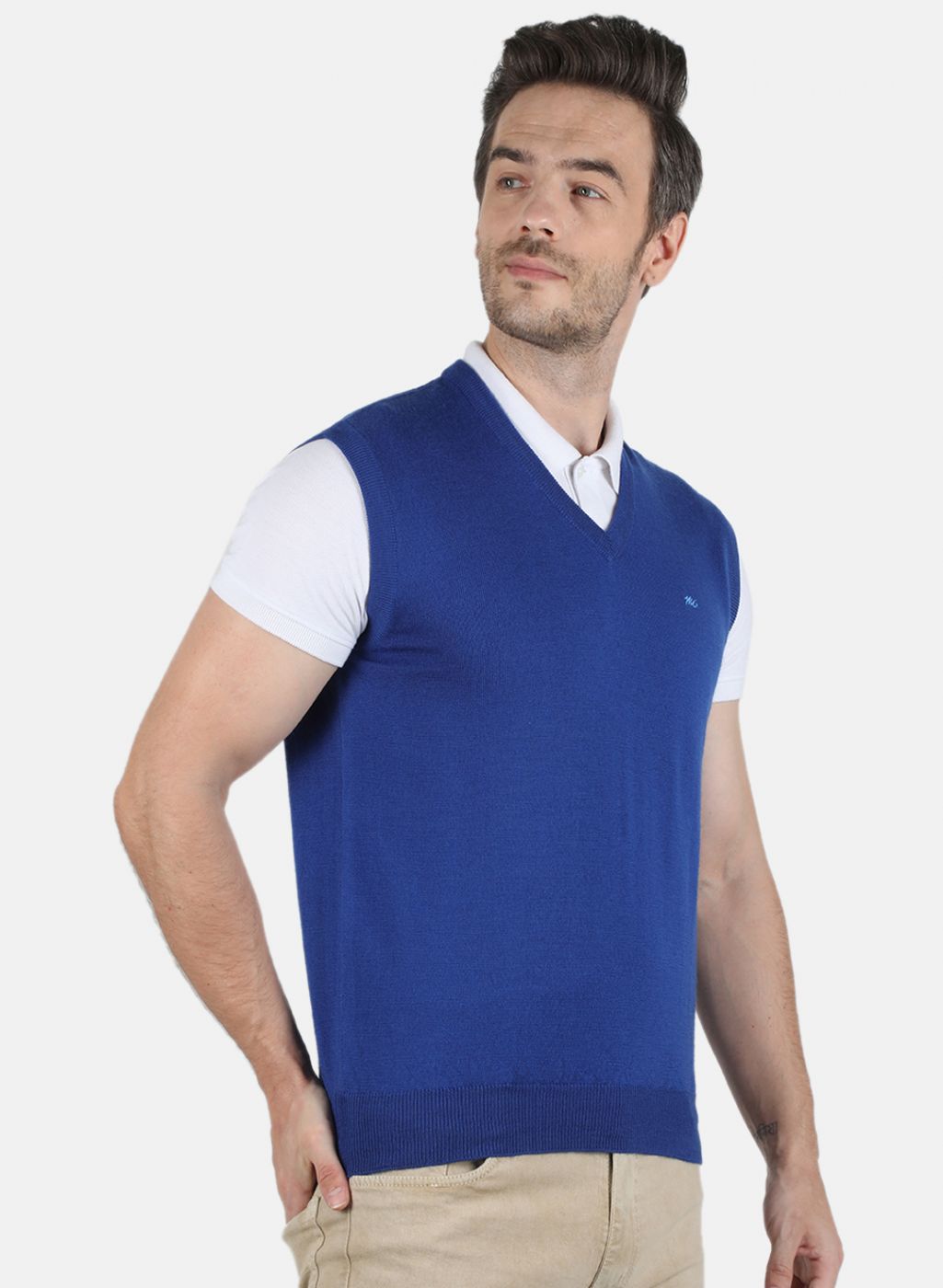Men Blue Solid Sweater