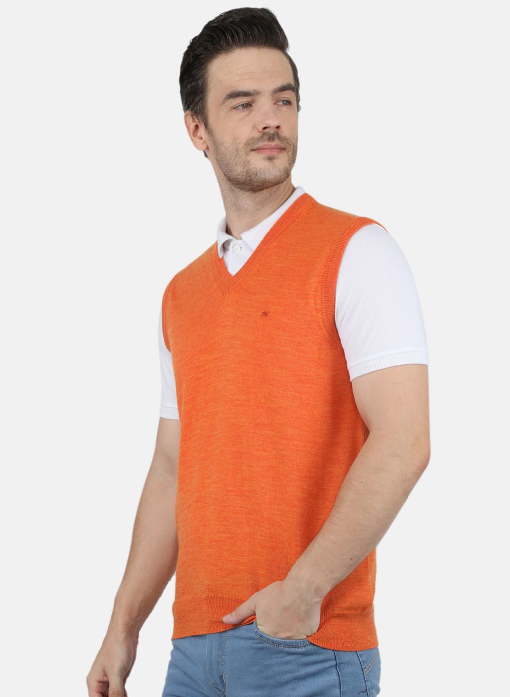 Men Orange Solid Sweater