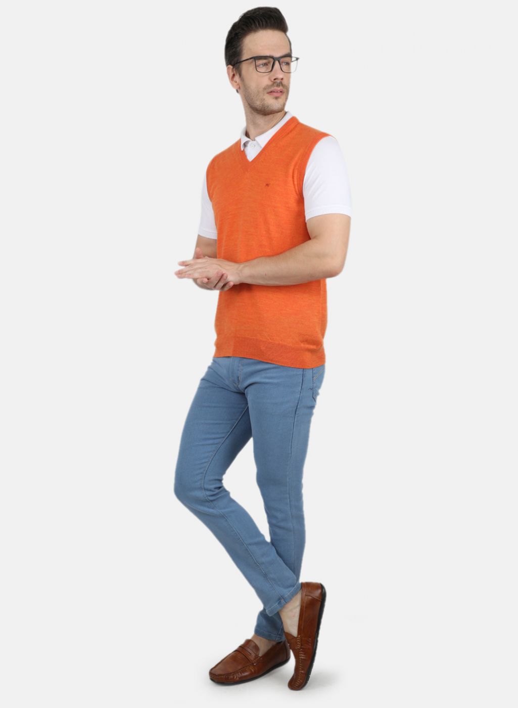 Men Orange Solid Sweater