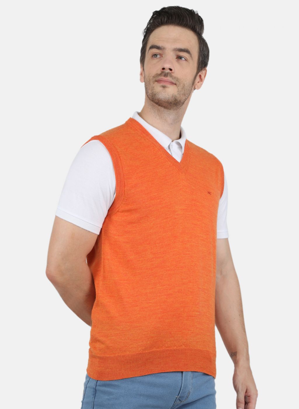 Men Orange Solid Sweater