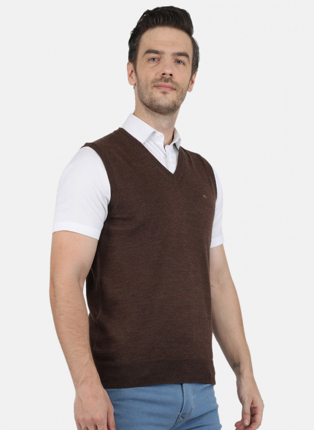 Men Brown Solid Sweater