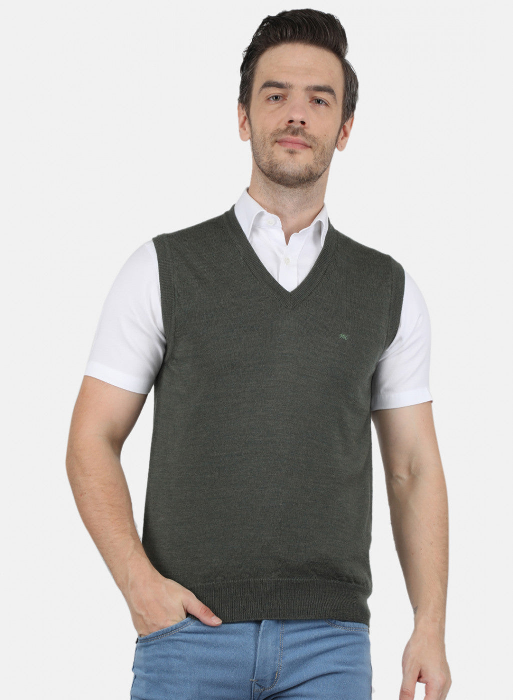 Men Olive Solid Sweater
