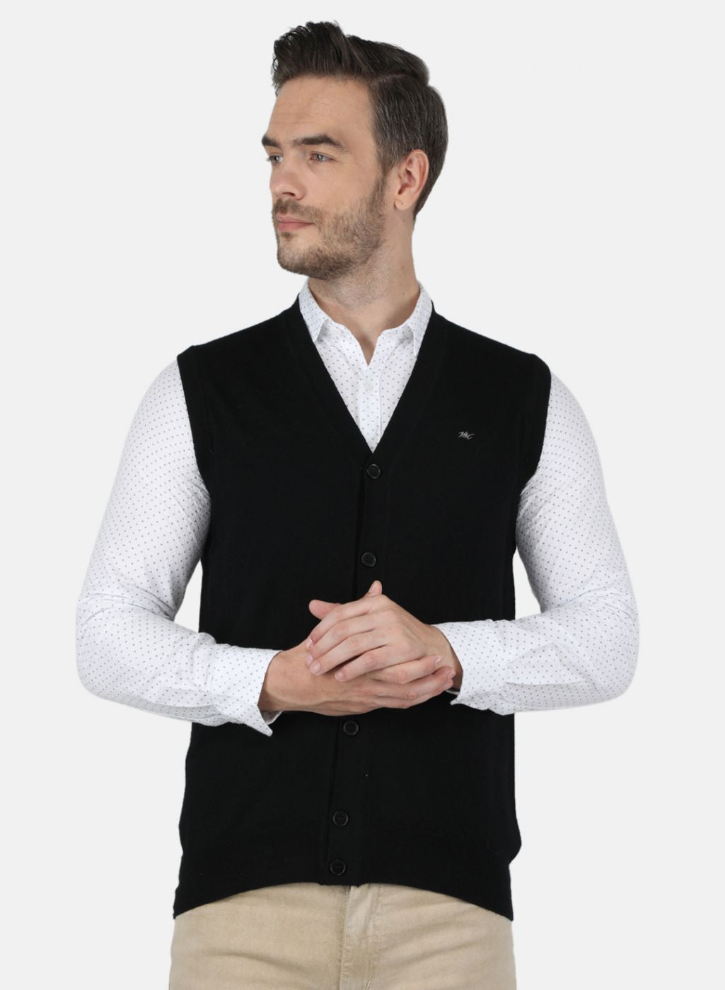 Men Black Solid Cardigan