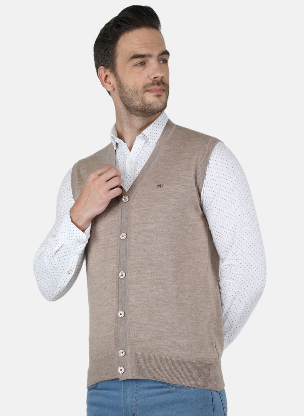 Men Beige Solid Cardigan