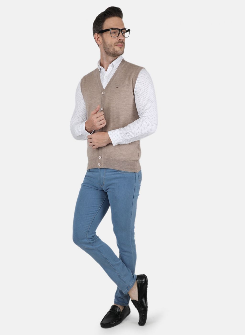 Men Beige Solid Cardigan