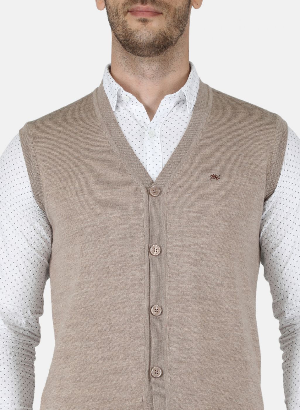 Men Beige Solid Cardigan
