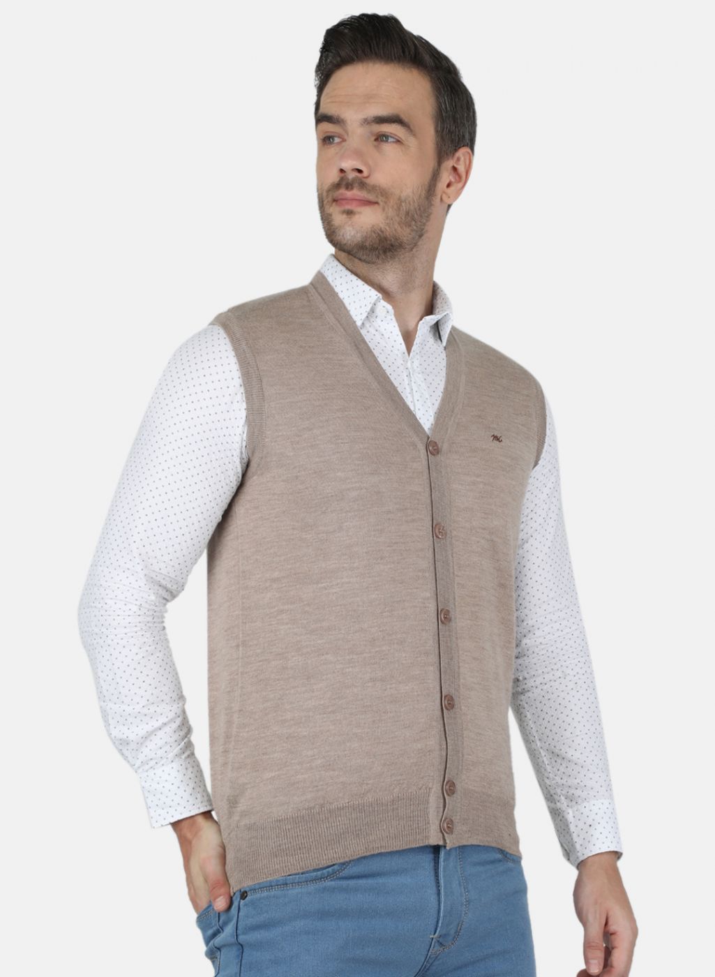 Men Beige Solid Cardigan