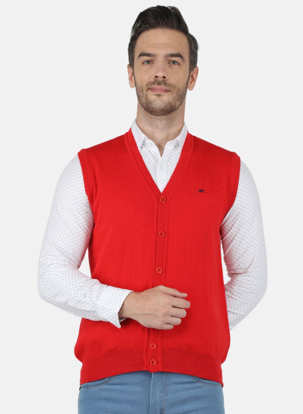 Men Red Solid Cardigan