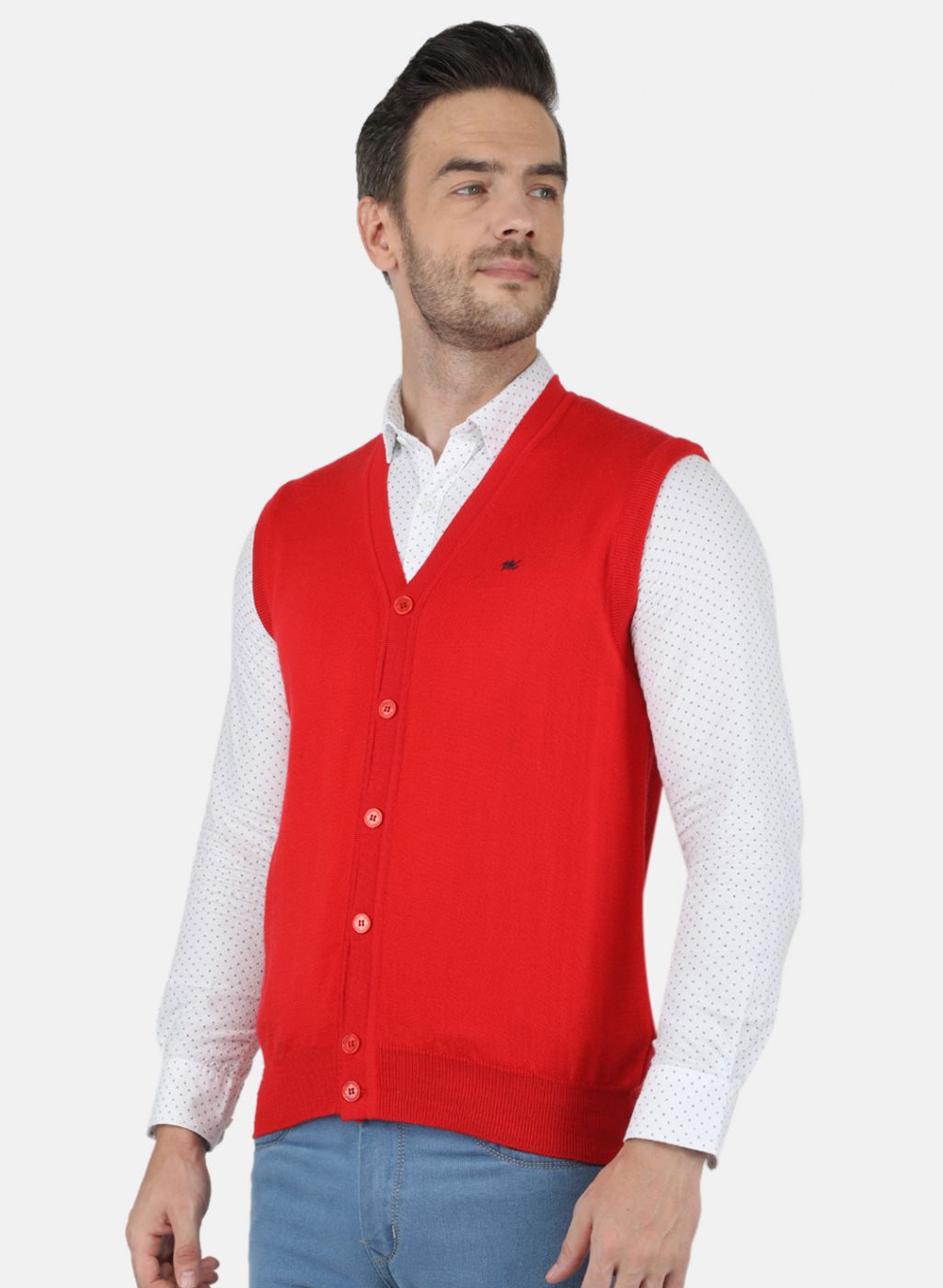 Men Red Solid Cardigan