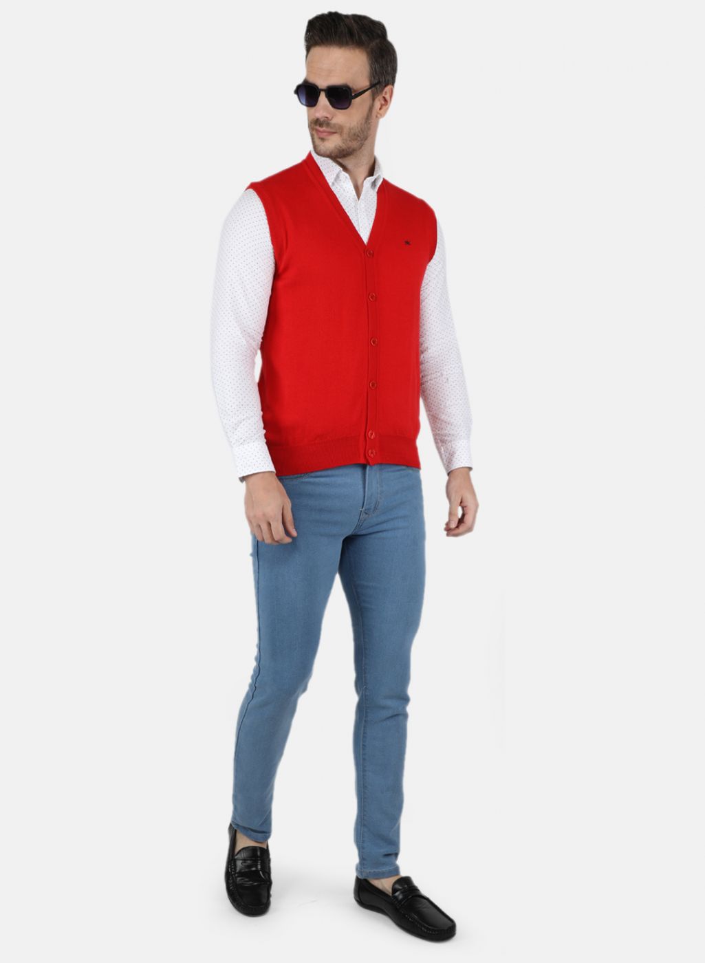 Men Red Solid Cardigan