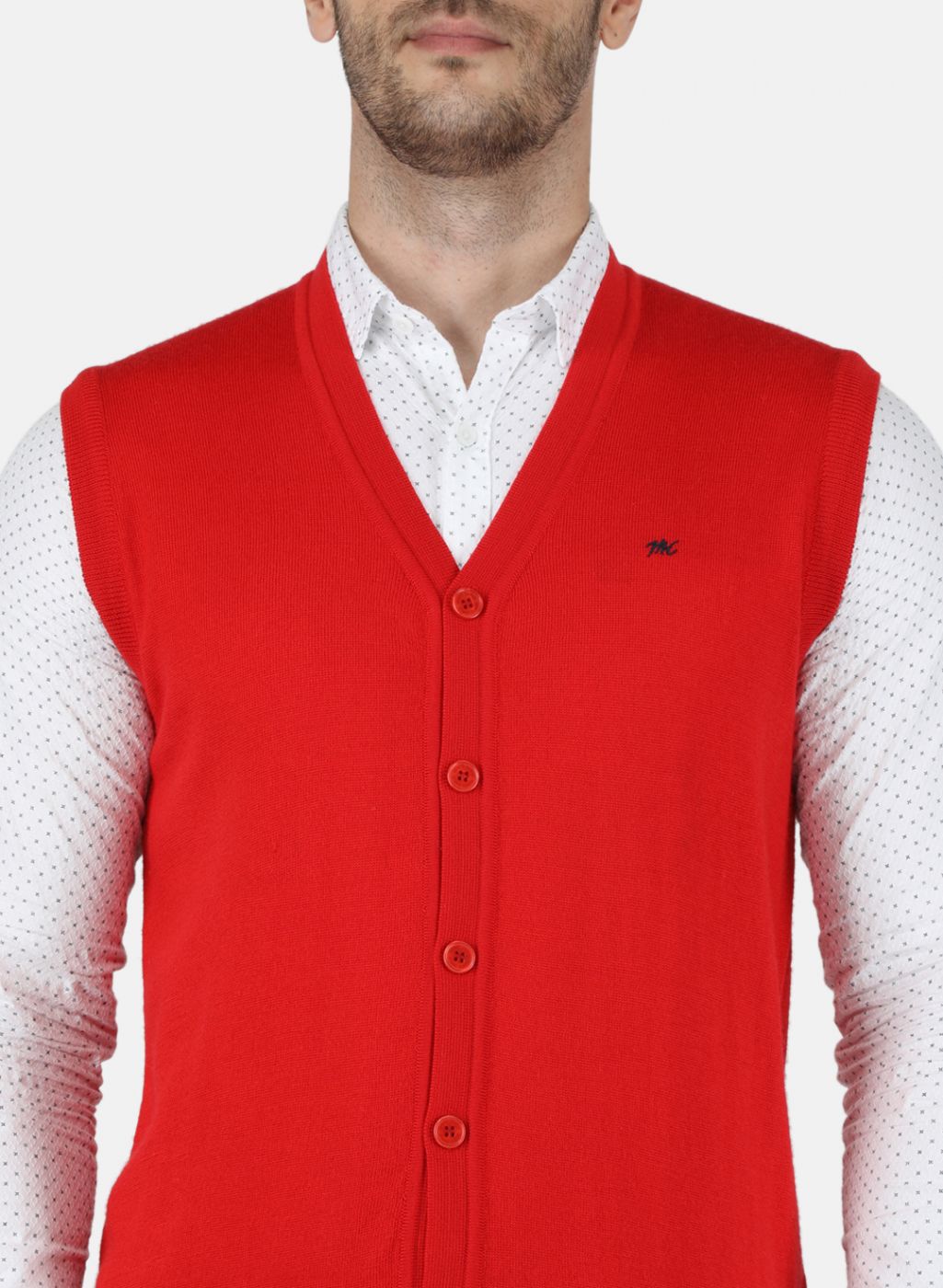Men Red Solid Cardigan