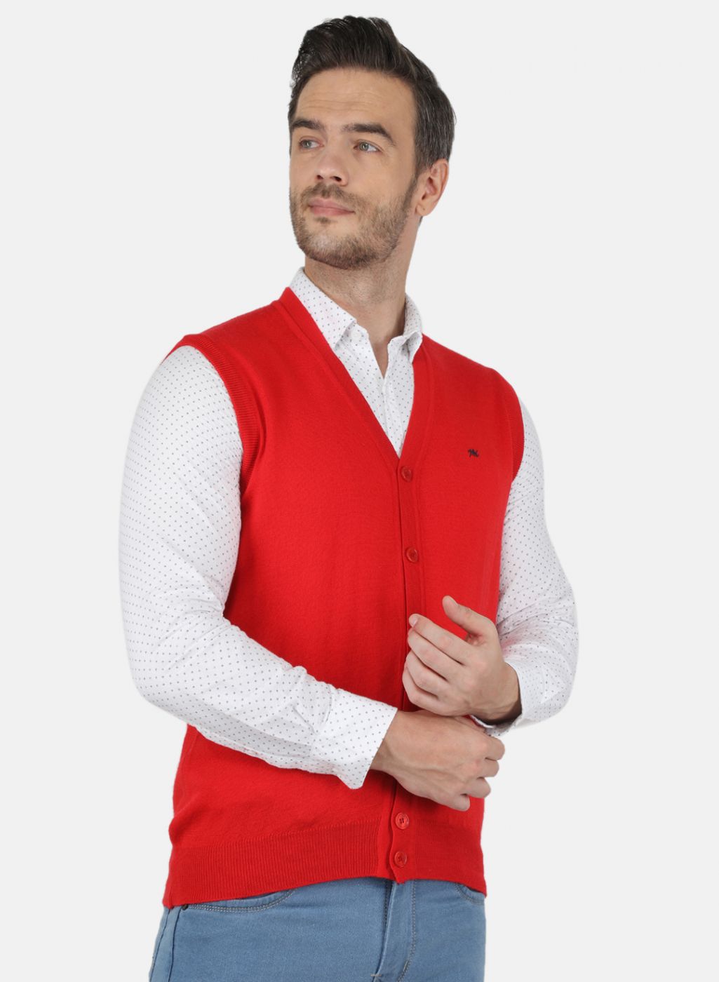 Men Red Solid Cardigan
