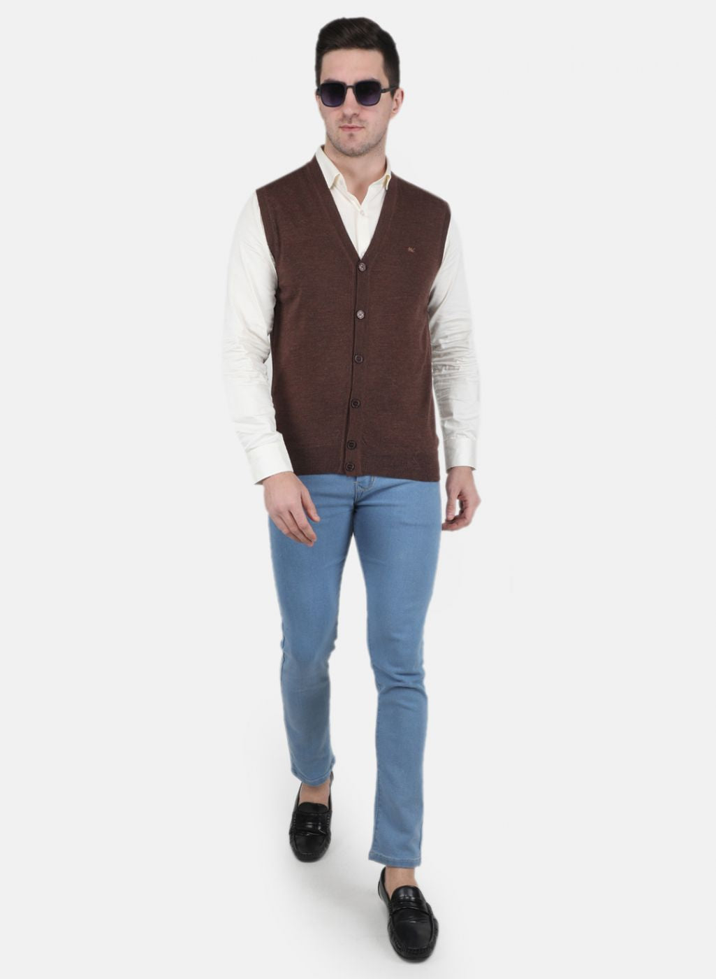 Men Brown Solid Cardigan
