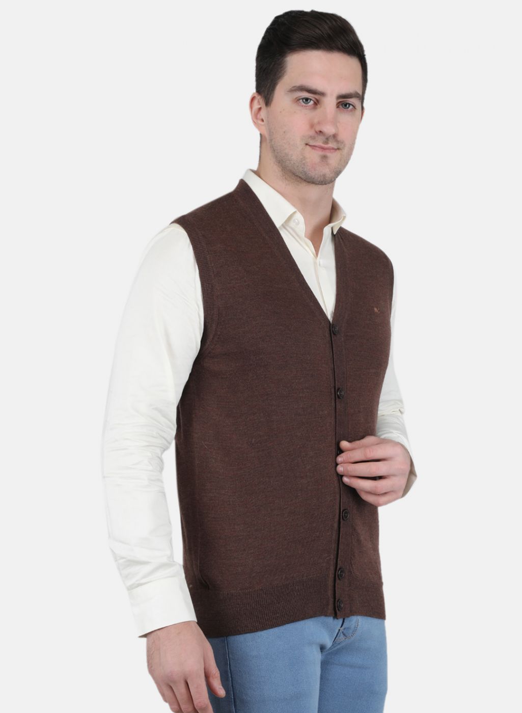 Men Brown Solid Cardigan