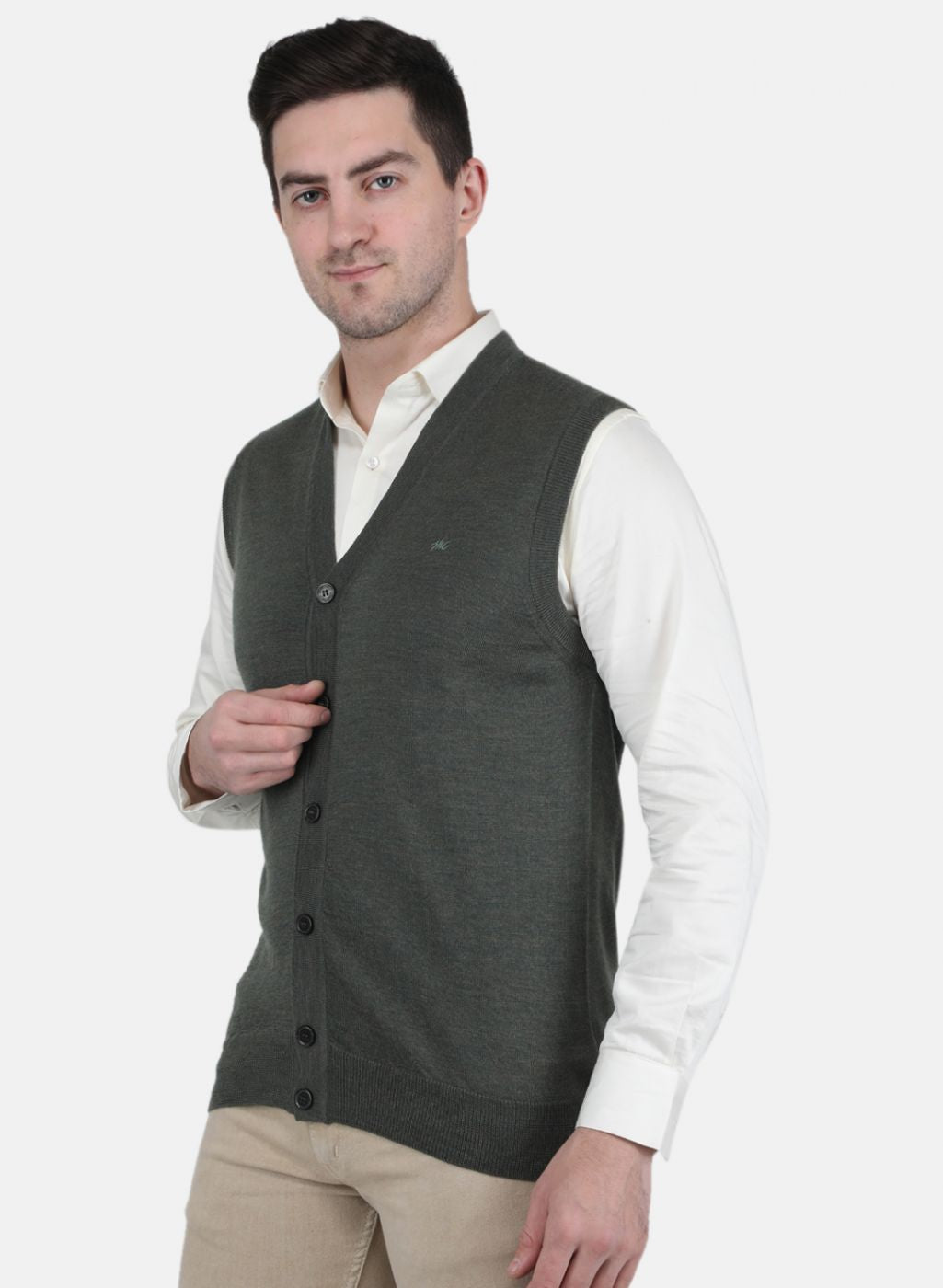 Men Olive Solid Cardigan