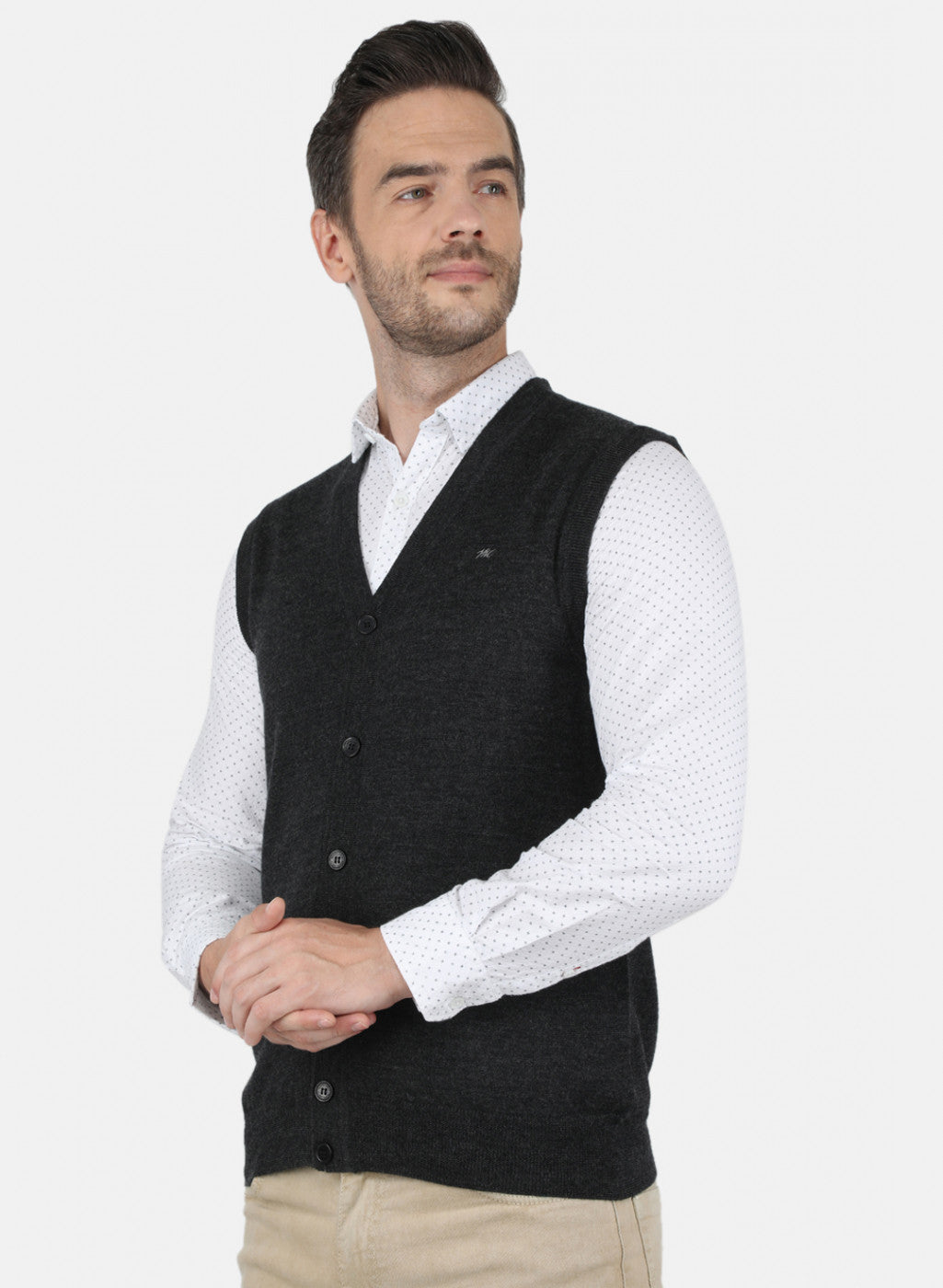 Men Dark Grey Solid Cardigan
