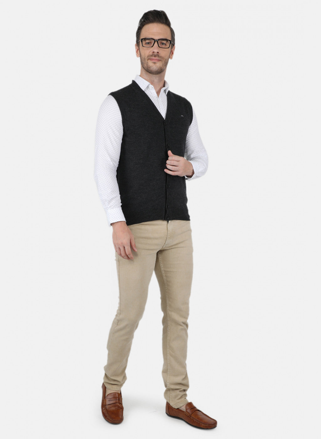 Men Dark Grey Solid Cardigan