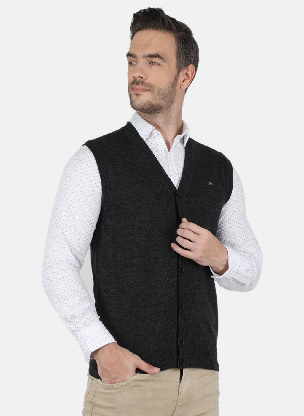 Men Dark Grey Solid Cardigan