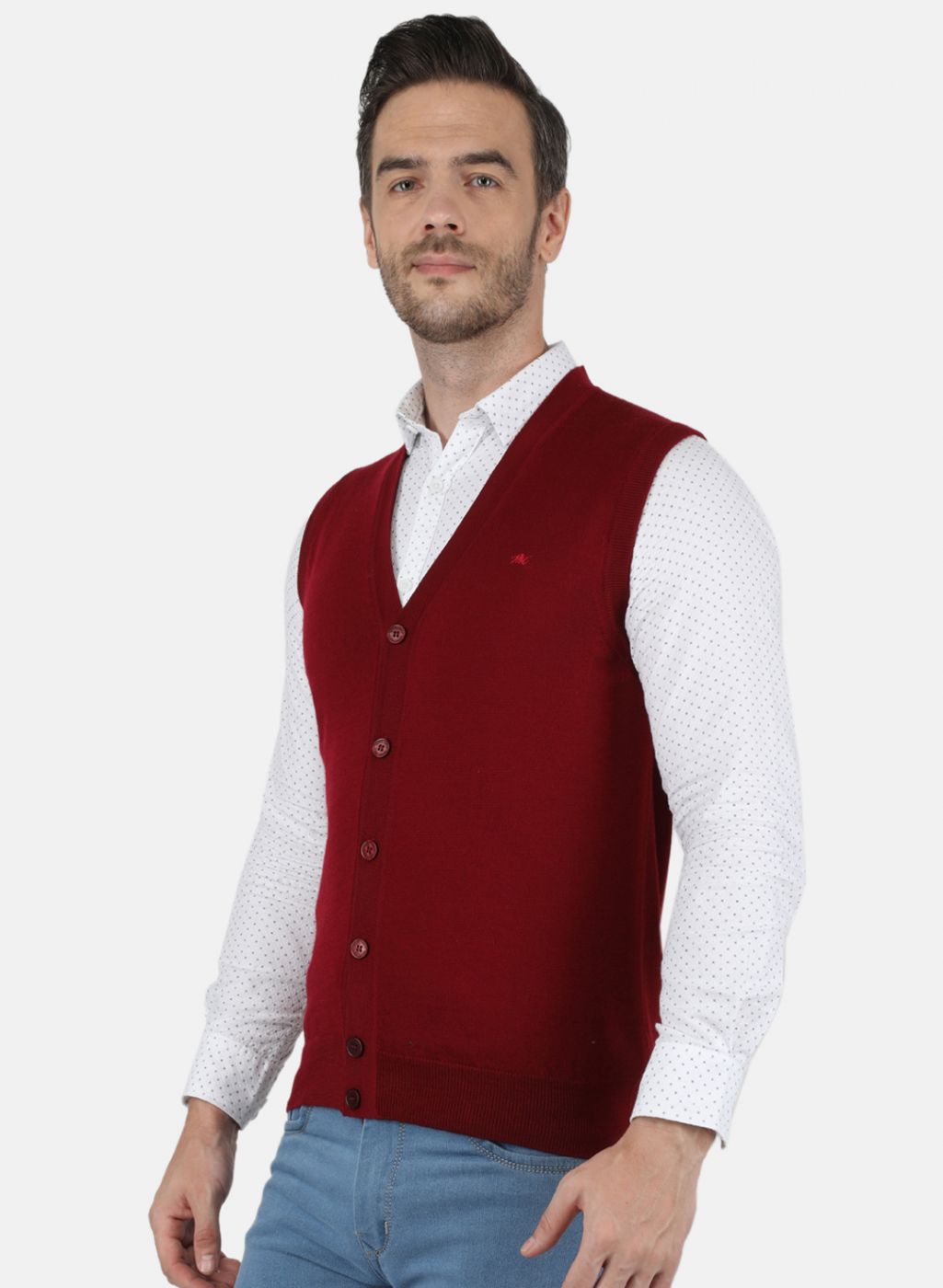 Men Maroon Solid Cardigan