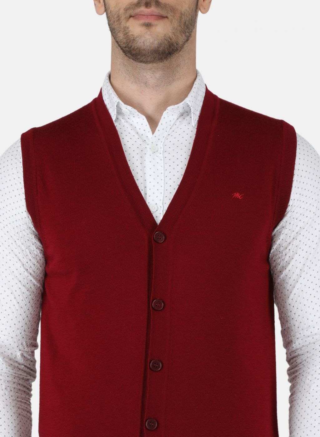 Men Maroon Solid Cardigan