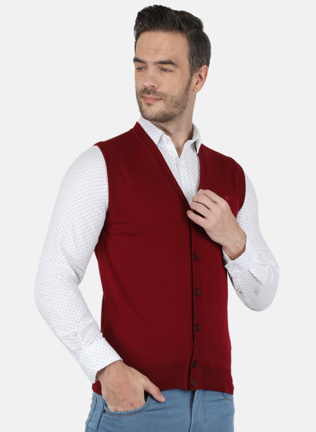 Men Maroon Solid Cardigan