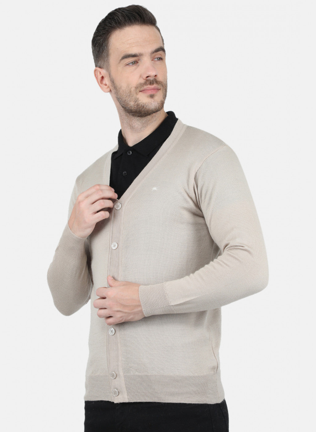 Men Beige Solid Cardigan