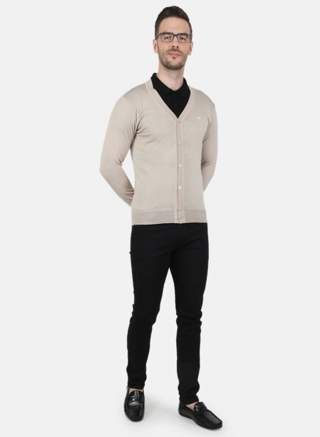 Men Beige Solid Cardigan